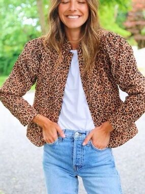 Something Navy Leopard Print Bomber Jacket - Brown/Tan m